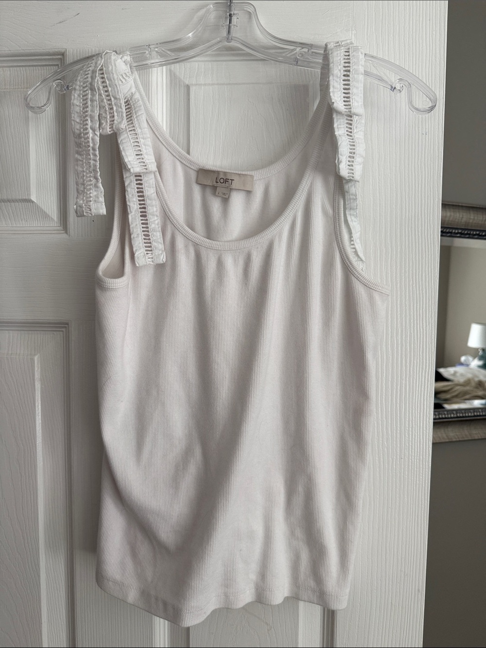 LOFT White Tie-Shoulder Ribbed Tank Top